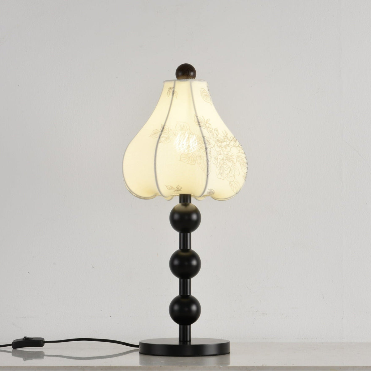 Roselle Bloom Table Lamp – Floral Shade with Walnut Wood Base