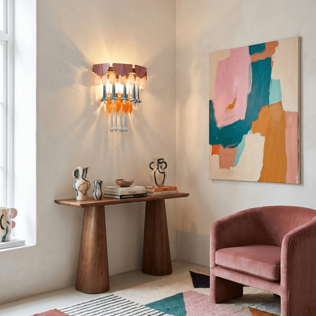 Roselle Ceramic Fringe Wall Sconce in Pastel Hues with Brass Accents