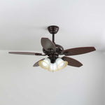 Roselore Bloom Ceiling Fan Light – Scalloped Glass Shade, Walnut Finish, 42"