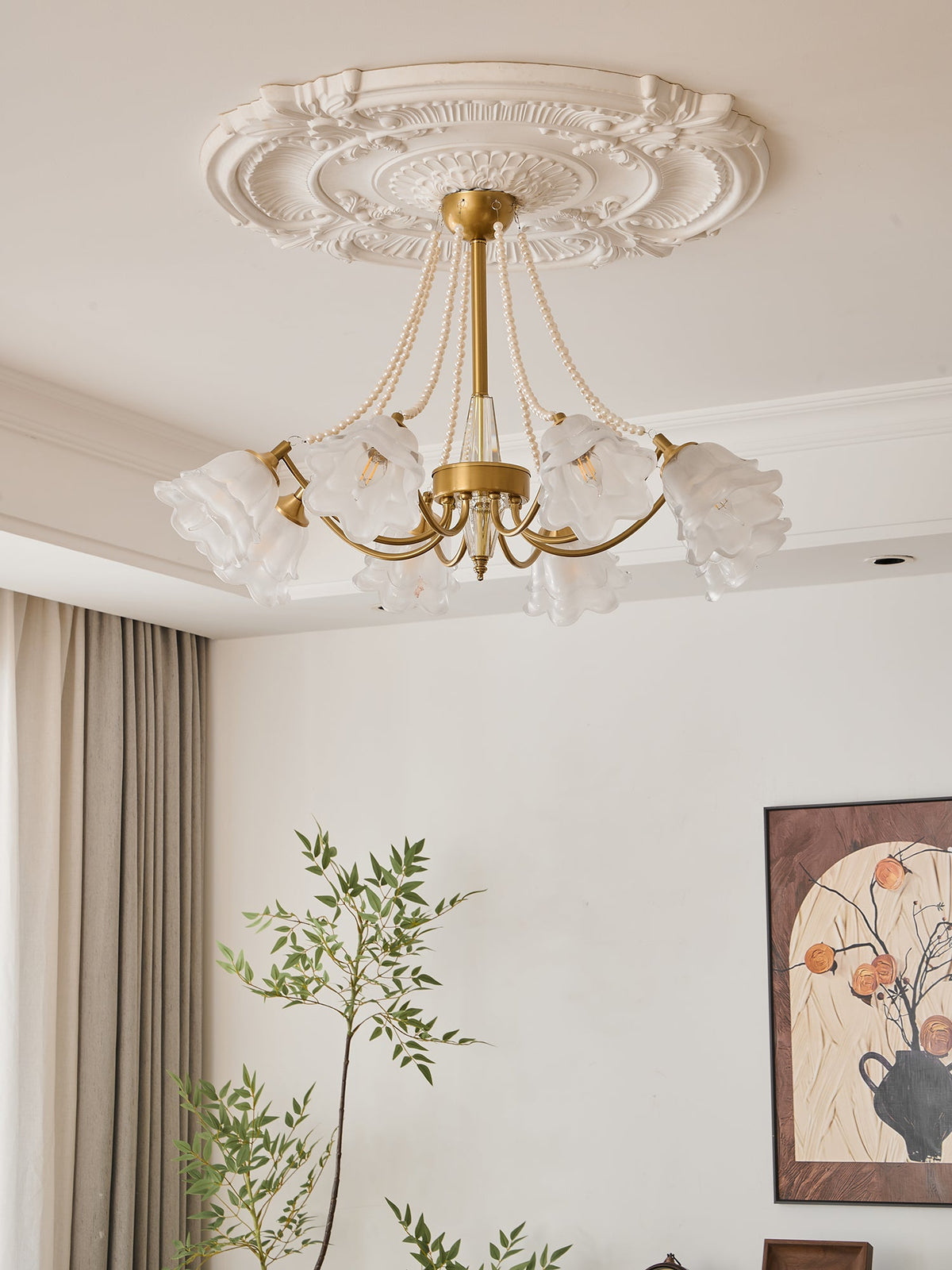 Rosemarie Bloom Chandelier – Hand-Blown Glass & Pearl Luxury Pendant Light