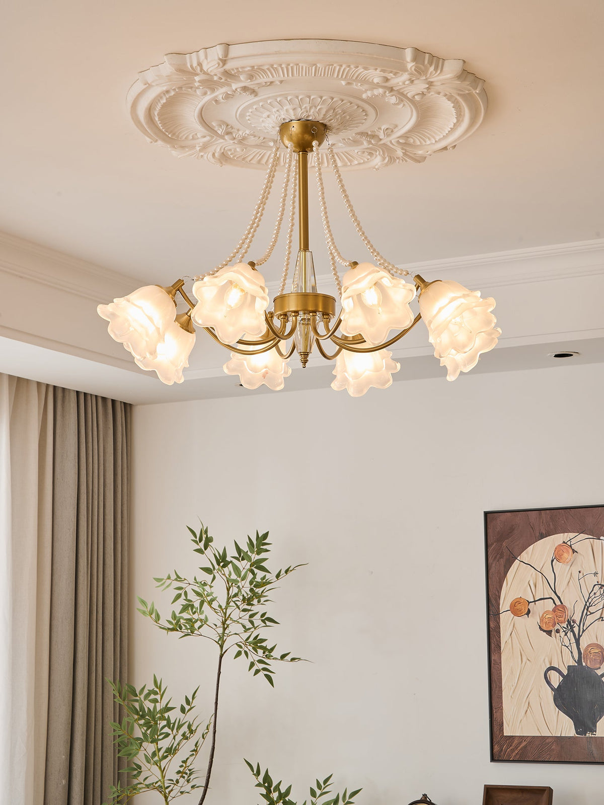 Rosemarie Bloom Chandelier – Hand-Blown Glass & Pearl Luxury Pendant Light