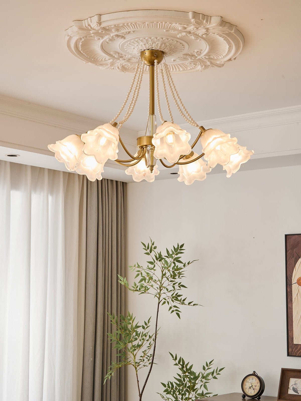 Rosemarie Bloom Chandelier – Hand-Blown Glass & Pearl Luxury Pendant Light