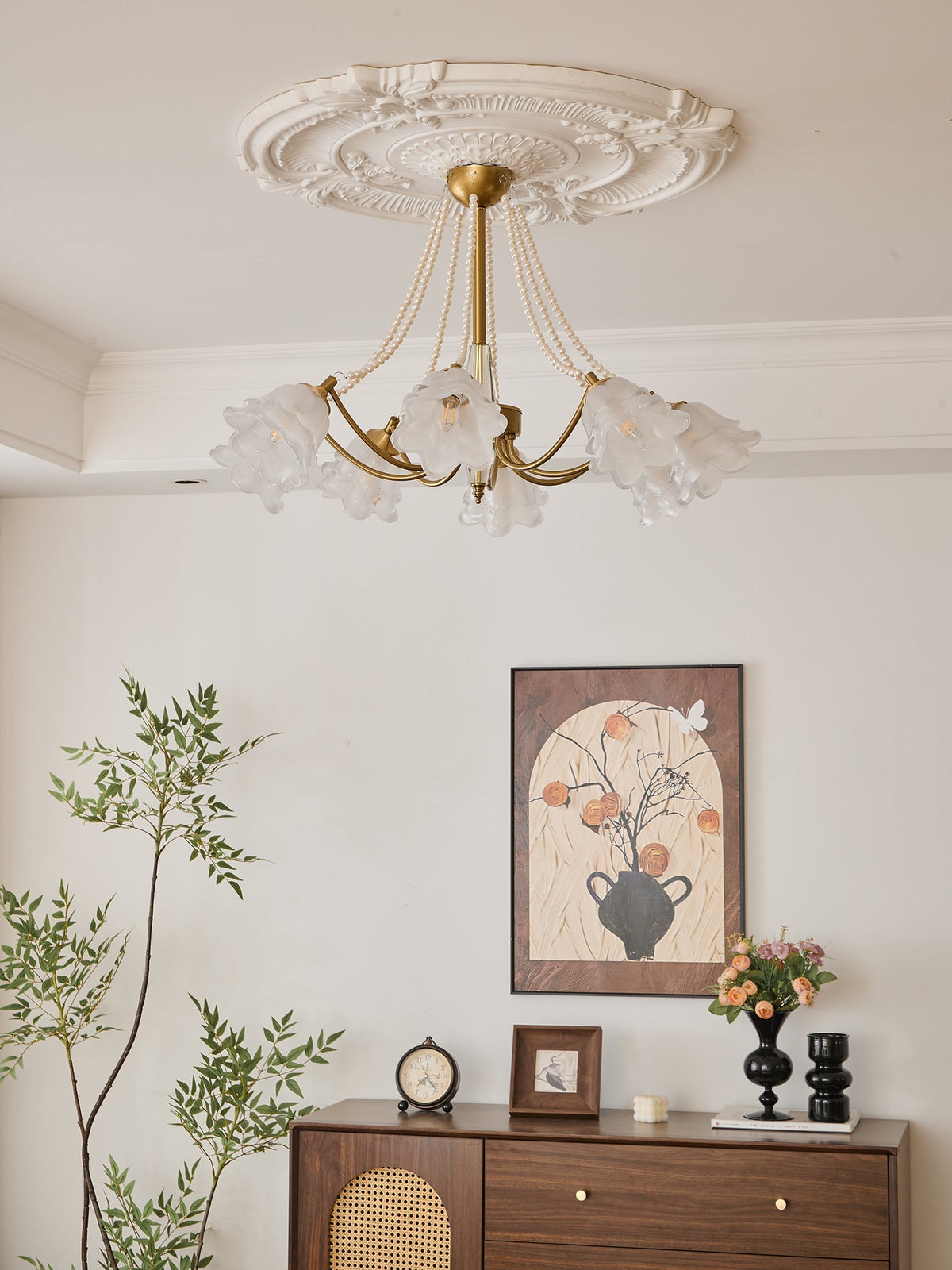 Rosemarie Bloom Chandelier – Hand-Blown Glass & Pearl Luxury Pendant Light