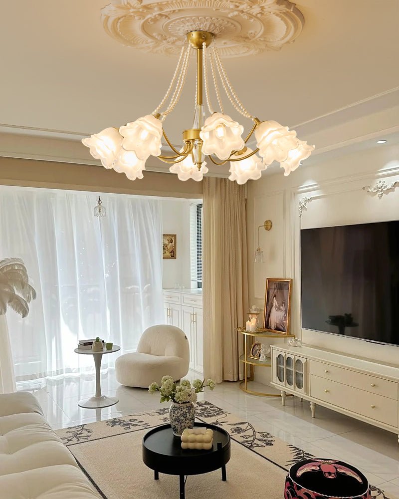 Rosemarie Bloom Chandelier – Hand-Blown Glass & Pearl Luxury Pendant Light
