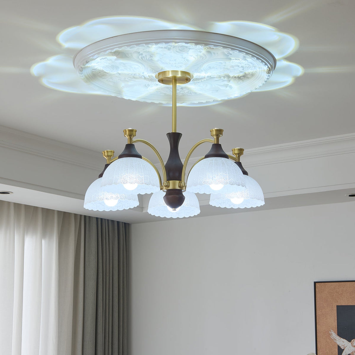 Rosetta Chandelier — Modern Brass and Glass Pendant Light for Dining Room and Living Room