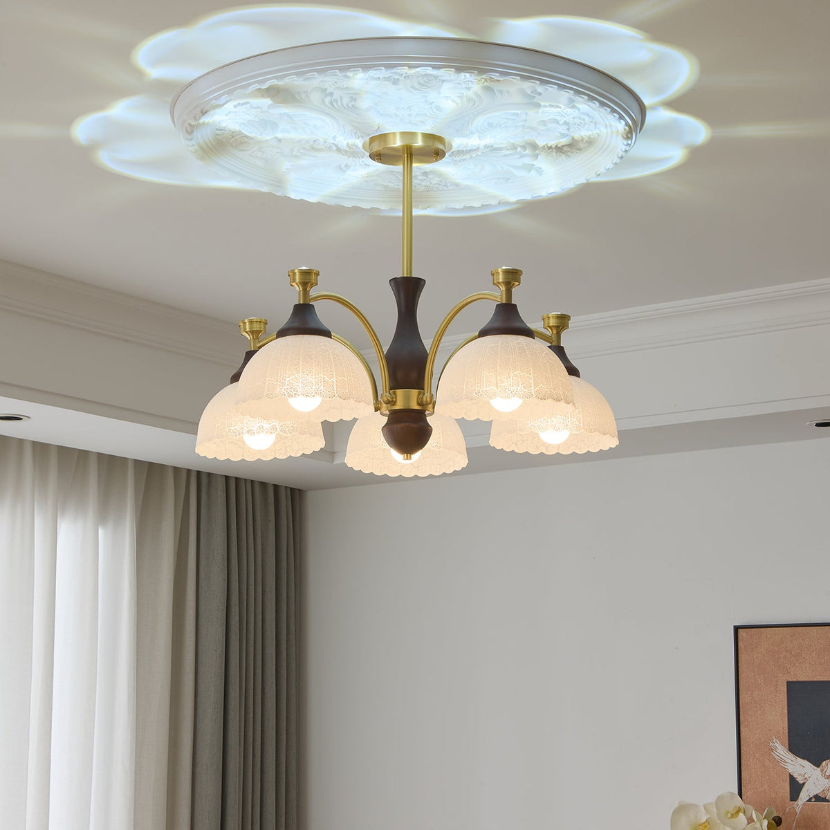 Rosetta Chandelier — Modern Brass and Glass Pendant Light for Dining Room and Living Room