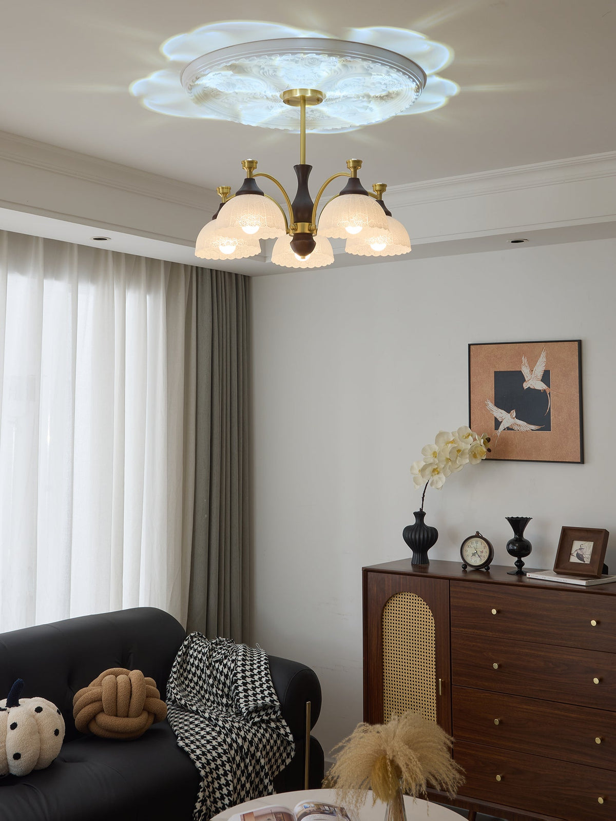 Rosetta Chandelier — Modern Brass and Glass Pendant Light for Dining Room and Living Room