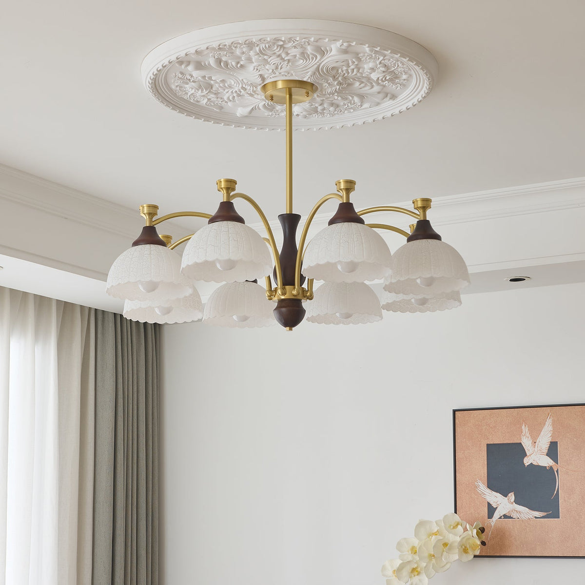 Rosetta Chandelier — Modern Brass and Glass Pendant Light for Dining Room and Living Room