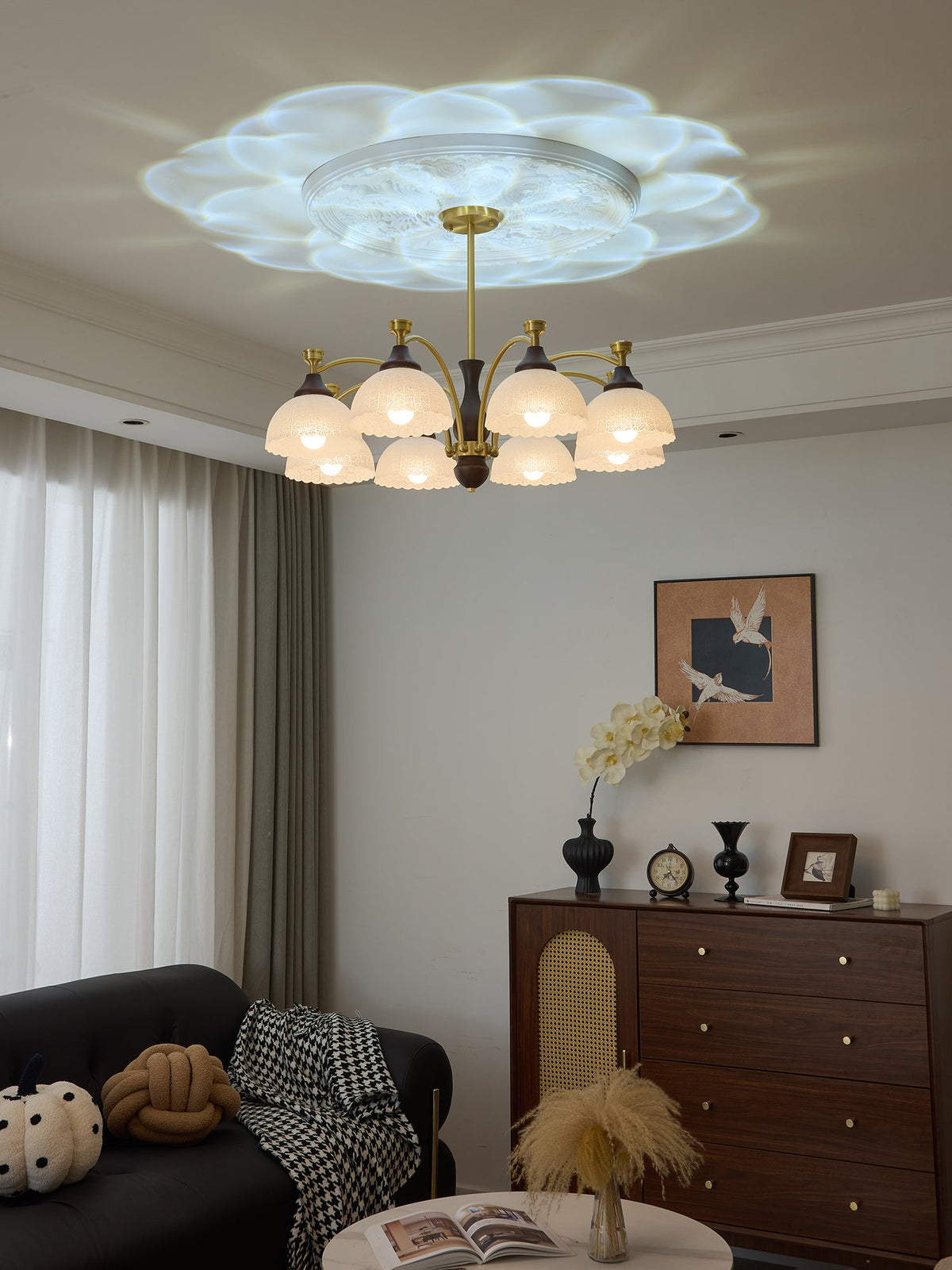 Rosetta Chandelier — Modern Brass and Glass Pendant Light for Dining Room and Living Room