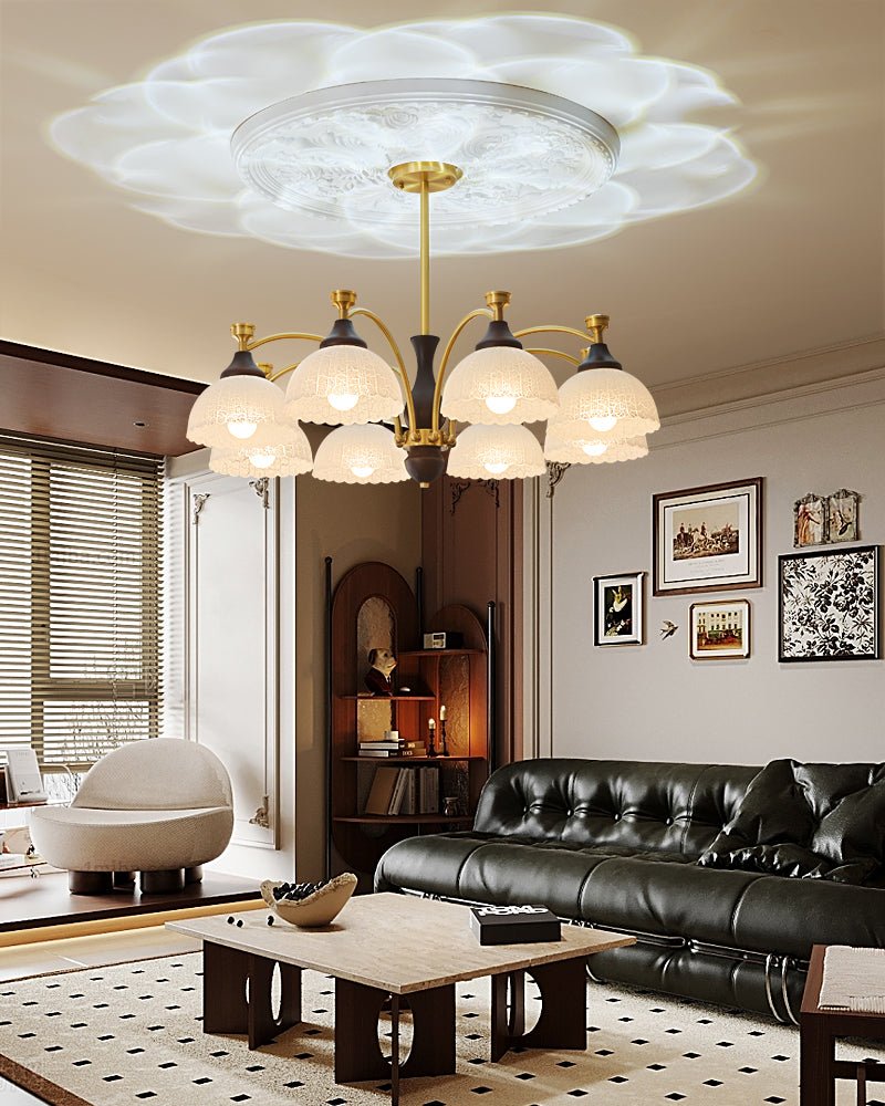 Rosetta Chandelier — Modern Brass and Glass Pendant Light for Dining Room and Living Room