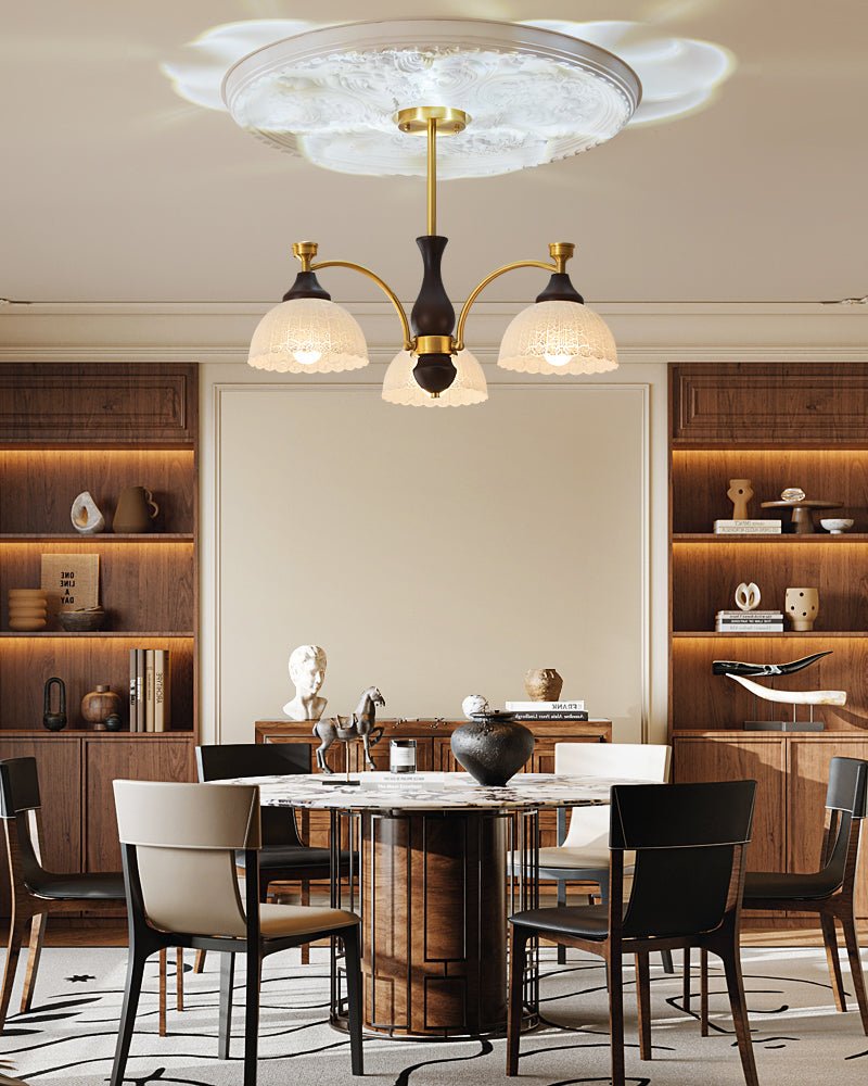 Rosetta Chandelier — Modern Brass and Glass Pendant Light for Dining Room and Living Room