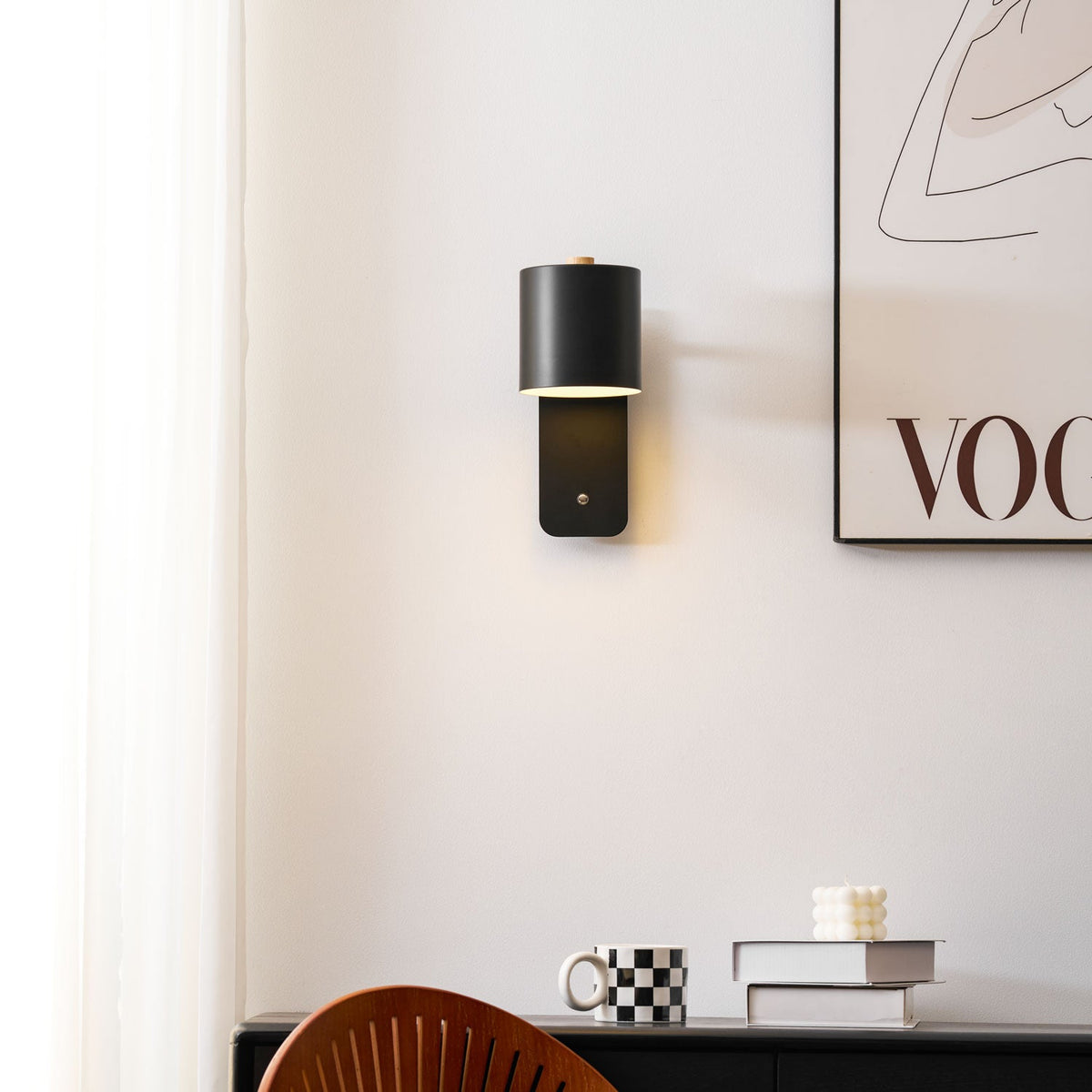 Cylinder Rechargeable Wall Sconce with 350° Rotation and Touch Dimmer