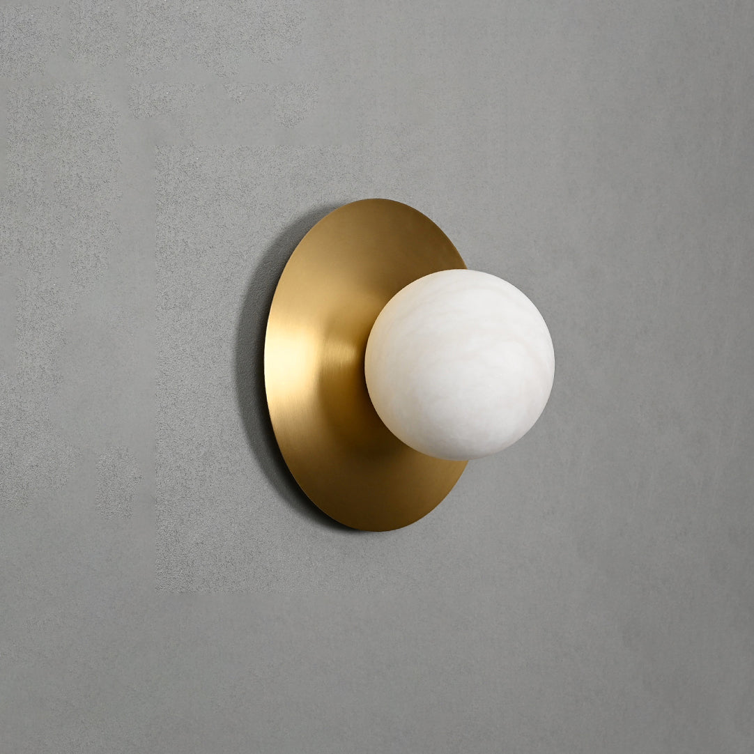 Round Alabaster Orb Wall Sconce in Brass for Modern Interiors