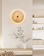 Round Travertine Disk LED Wall Sconce with Wood Accent