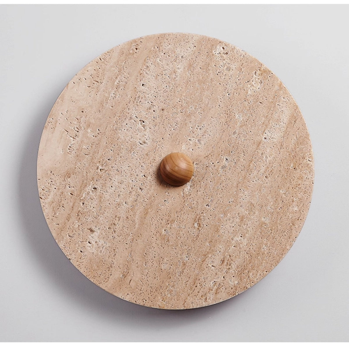 Round Travertine Disk LED Wall Sconce with Wood Accent