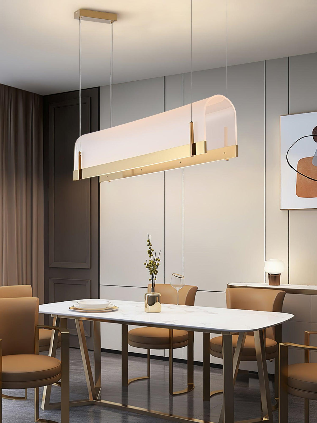 Modern Gold LED Arch Chandelier for Dining Room and Living Space