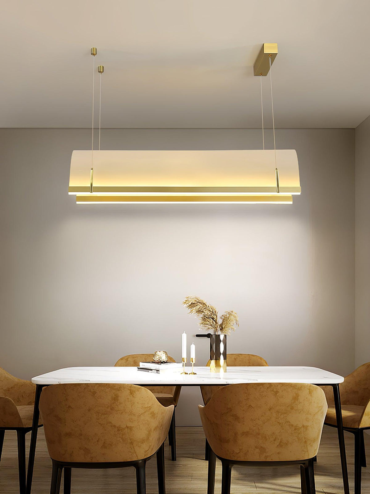 Modern Gold LED Arch Chandelier for Dining Room and Living Space