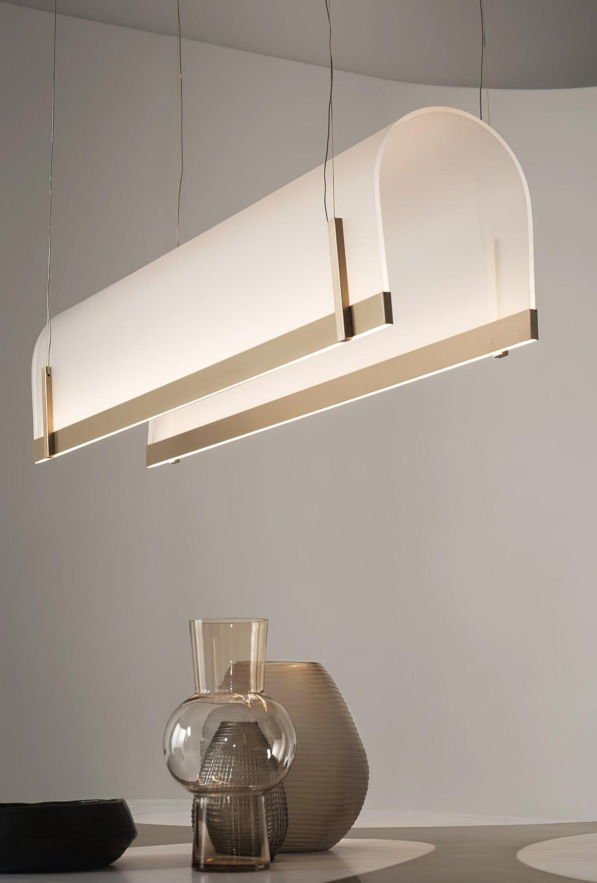 Modern Gold LED Arch Chandelier for Dining Room and Living Space