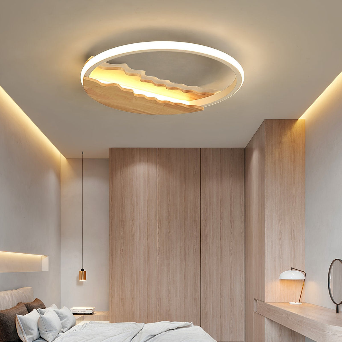 Round Wood Grain Wave Ceiling Lamp