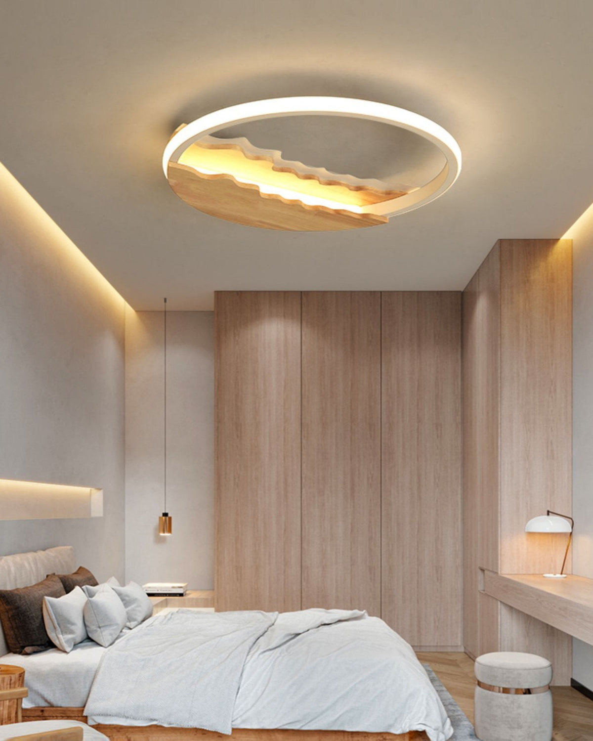 Round Wood Grain Wave Ceiling Lamp