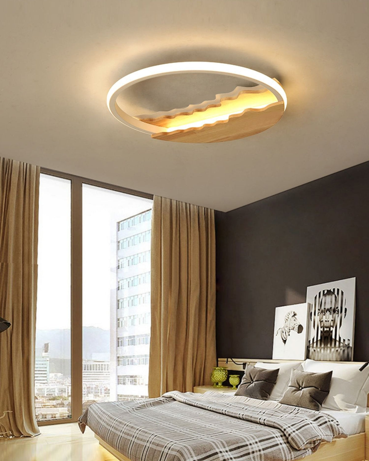 Round Wood Grain Wave Ceiling Lamp
