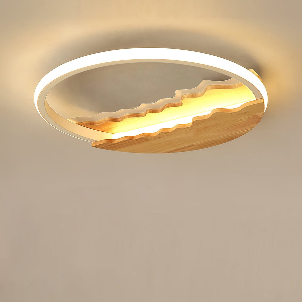 Round Wood Grain Wave Ceiling Lamp