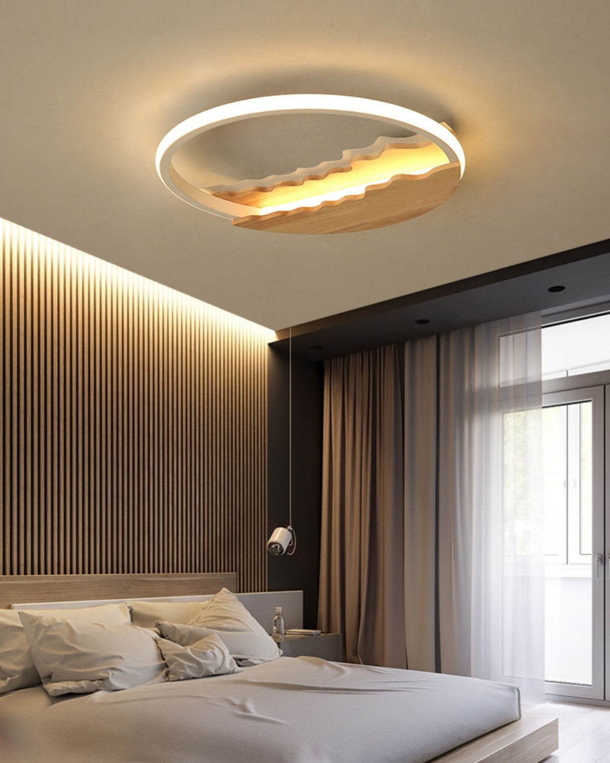 Round Wood Grain Wave Ceiling Lamp
