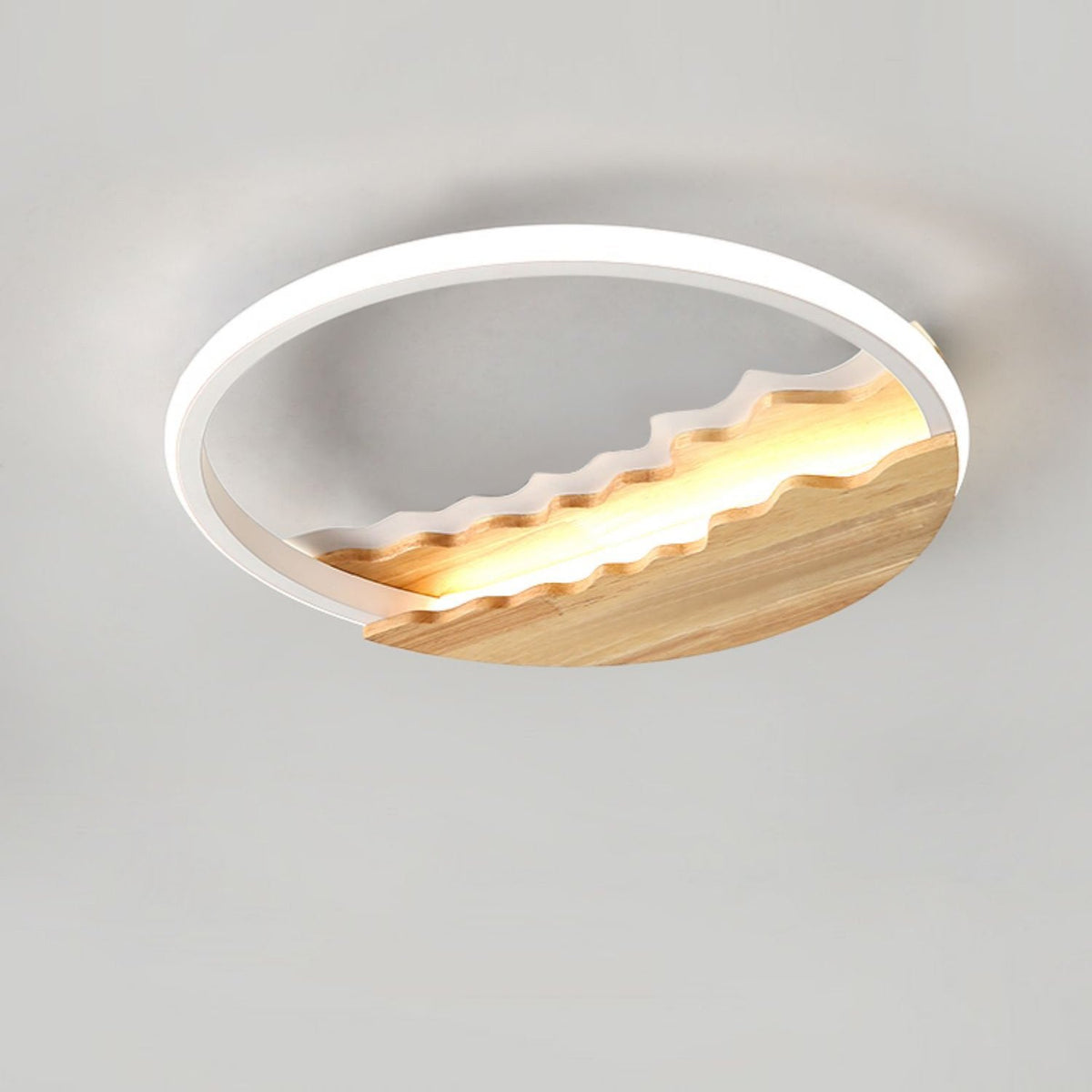 Round Wood Grain Wave Ceiling Lamp