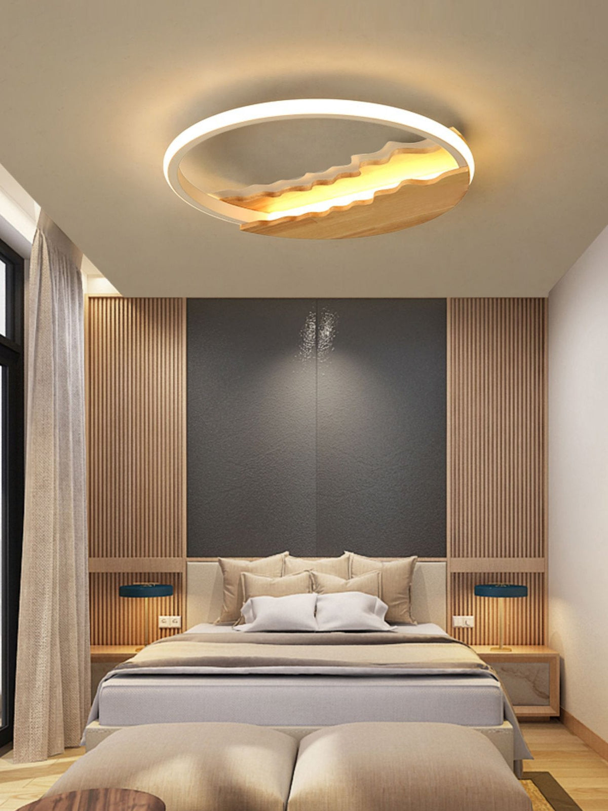 Round Wood Grain Wave Ceiling Lamp