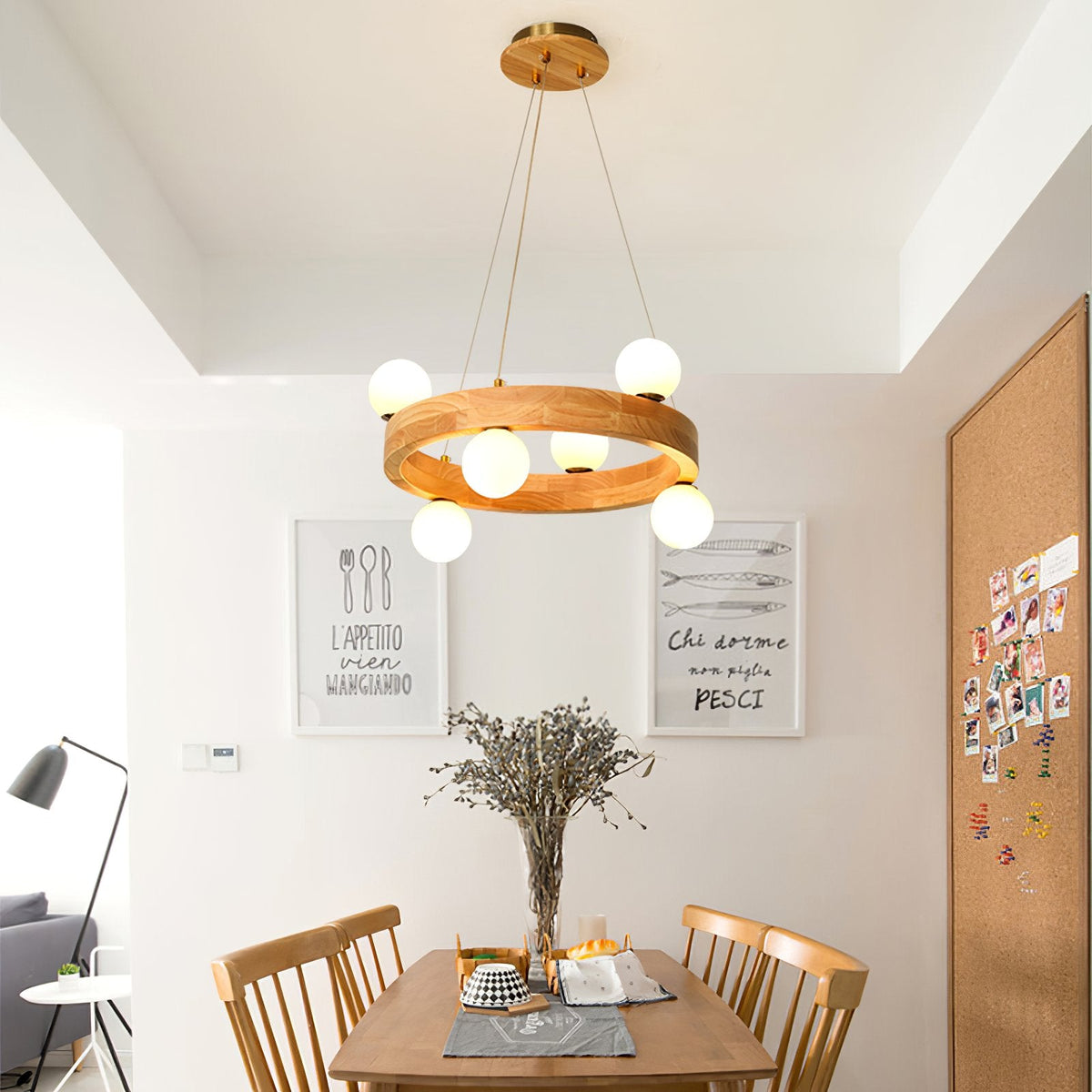 Round Wood Ring Pendant Light
