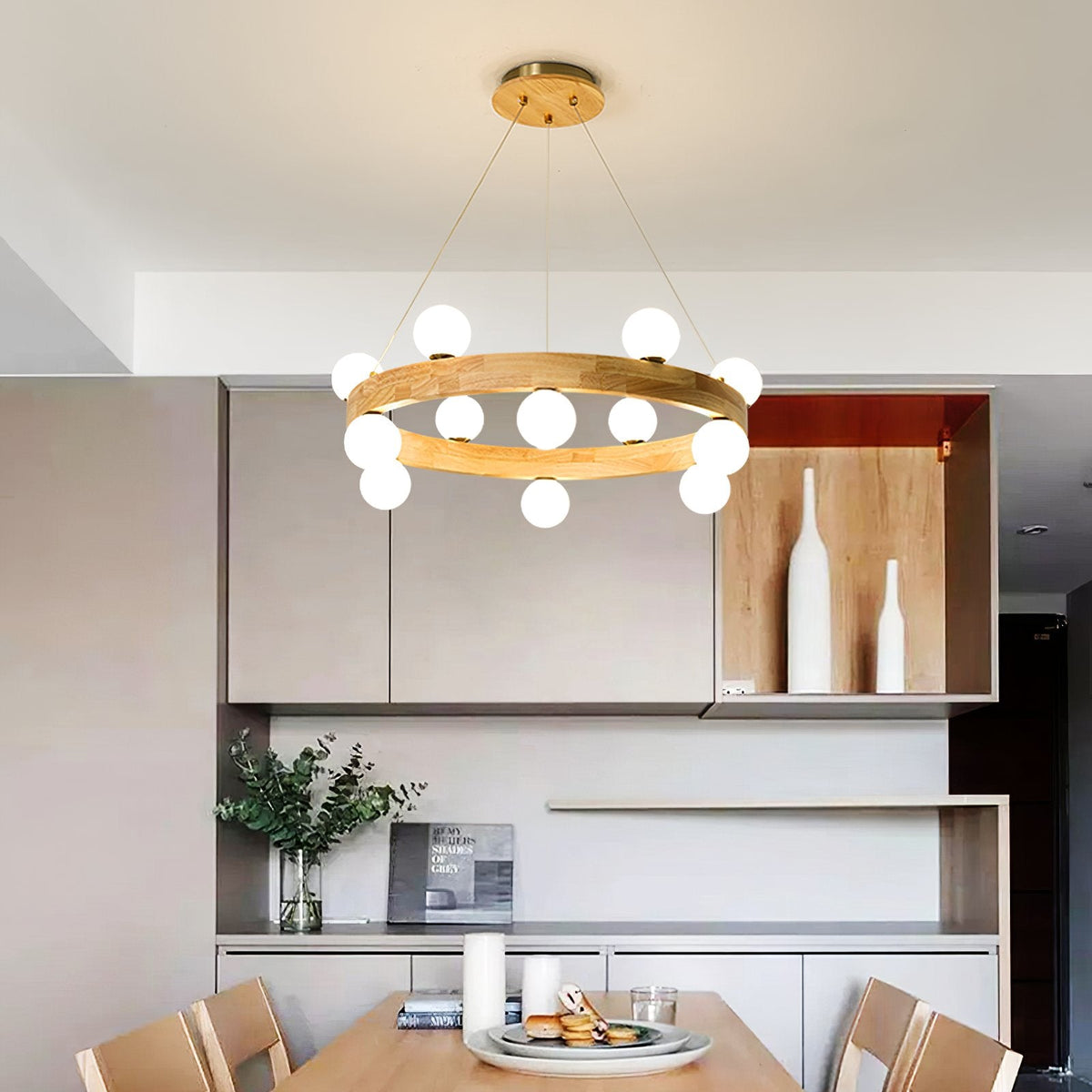 Round Wood Ring Pendant Light