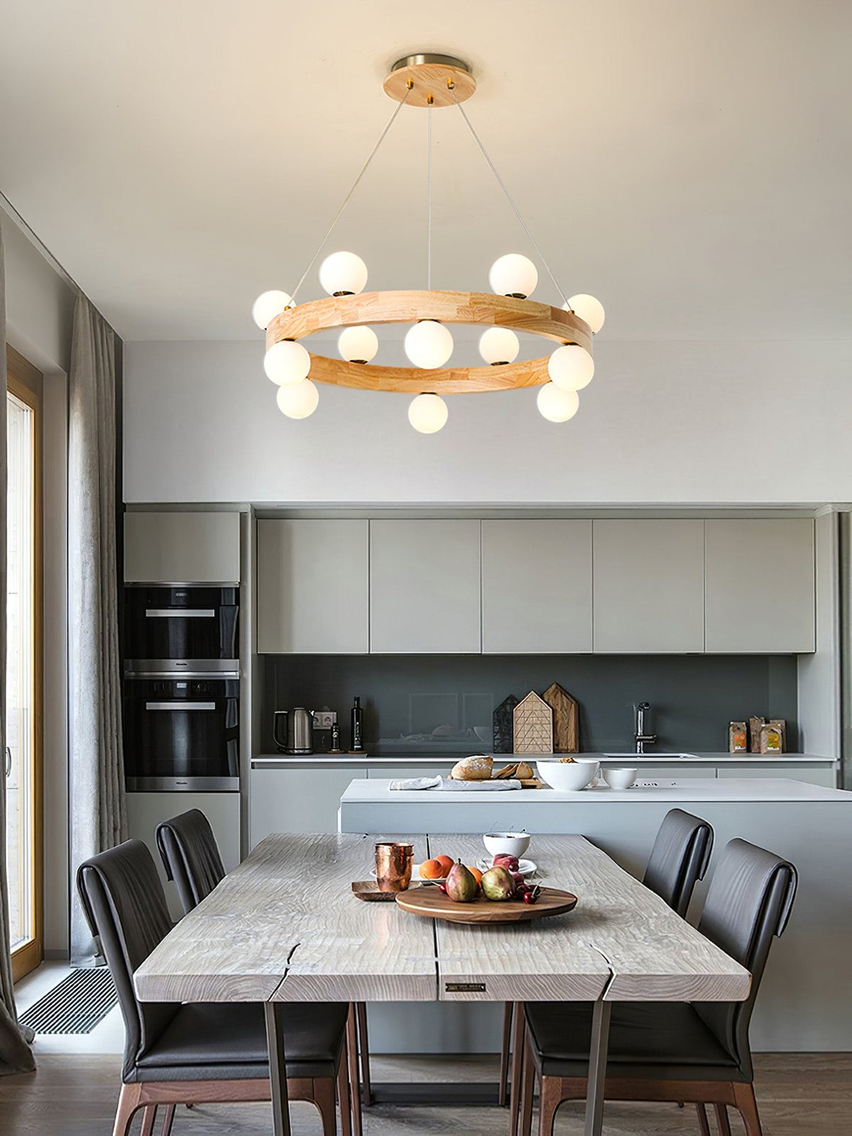 Round Wood Ring Pendant Light