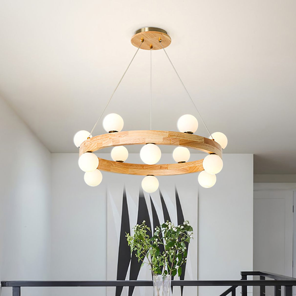 Round Wood Ring Pendant Light