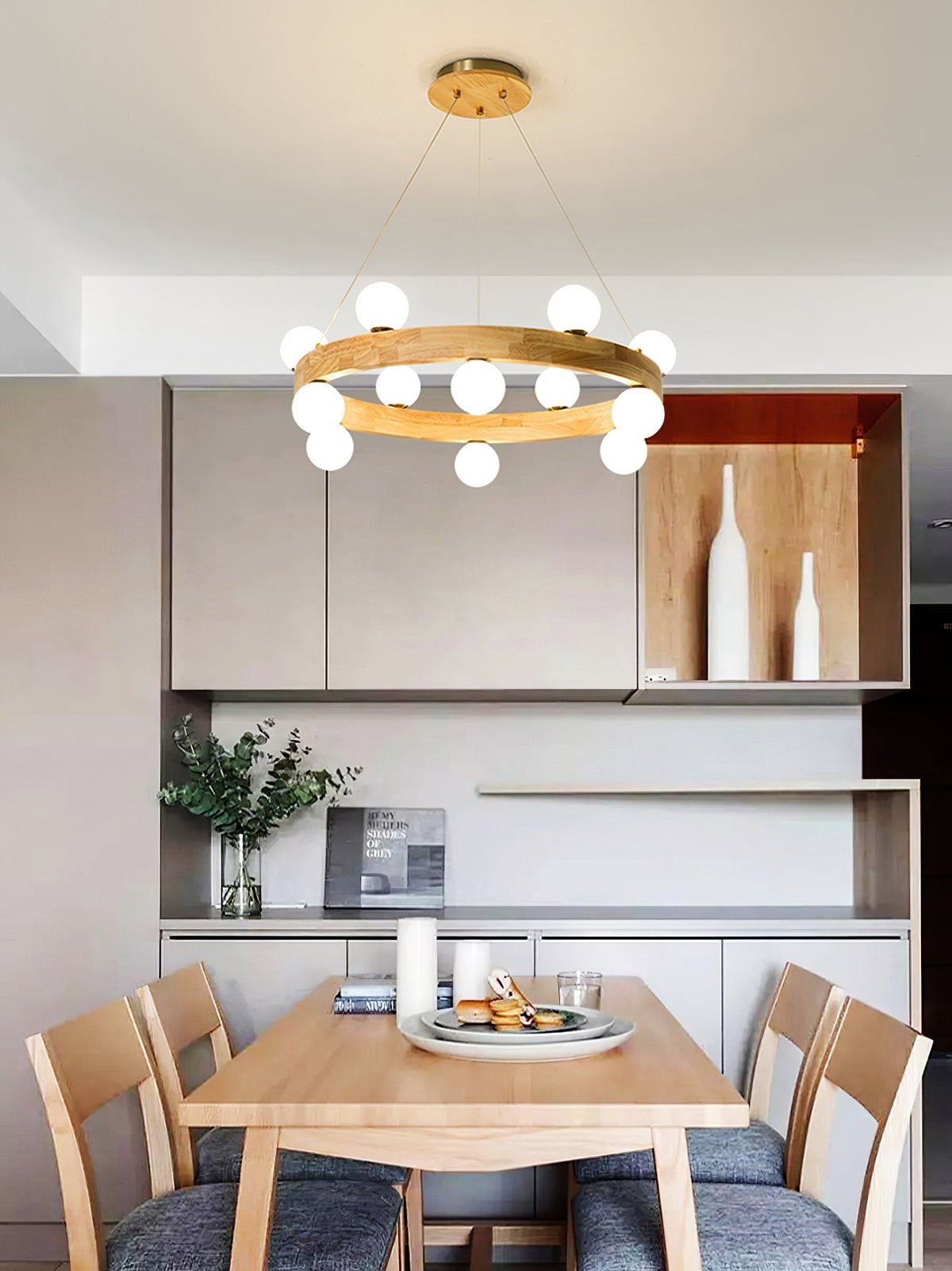 Round Wood Ring Pendant Light