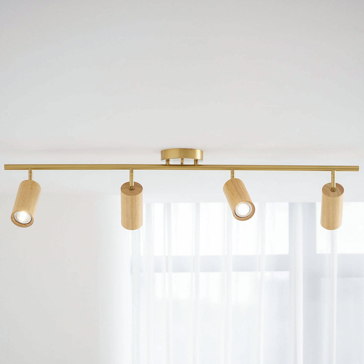 Rowan Ceiling Light in Walnut and Brass, Modern Track Lighting