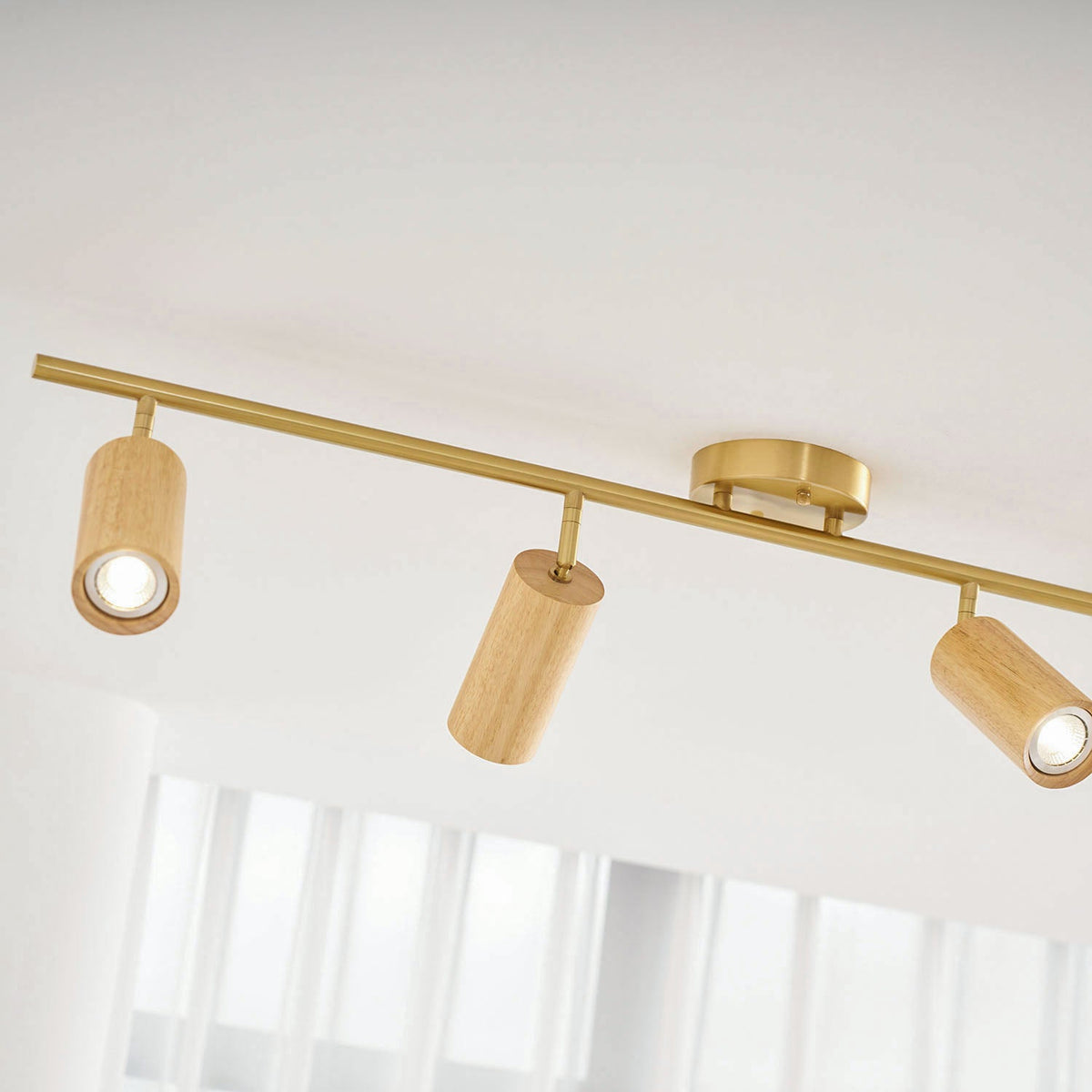 Rowan Ceiling Light in Walnut and Brass, Modern Track Lighting