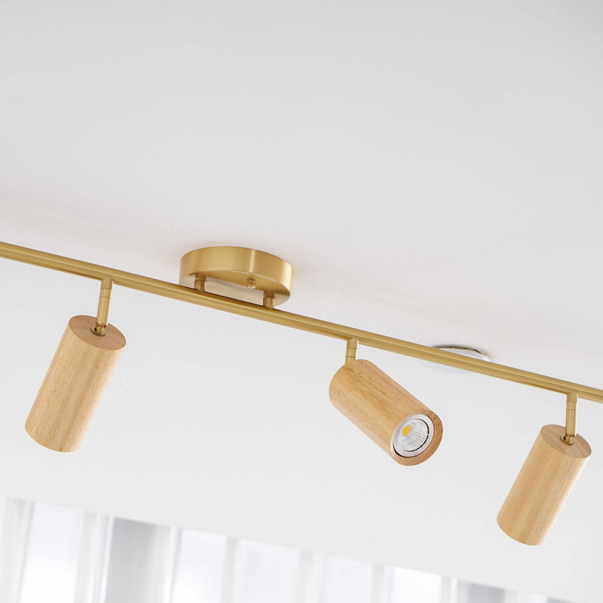 Rowan Ceiling Light in Walnut and Brass, Modern Track Lighting