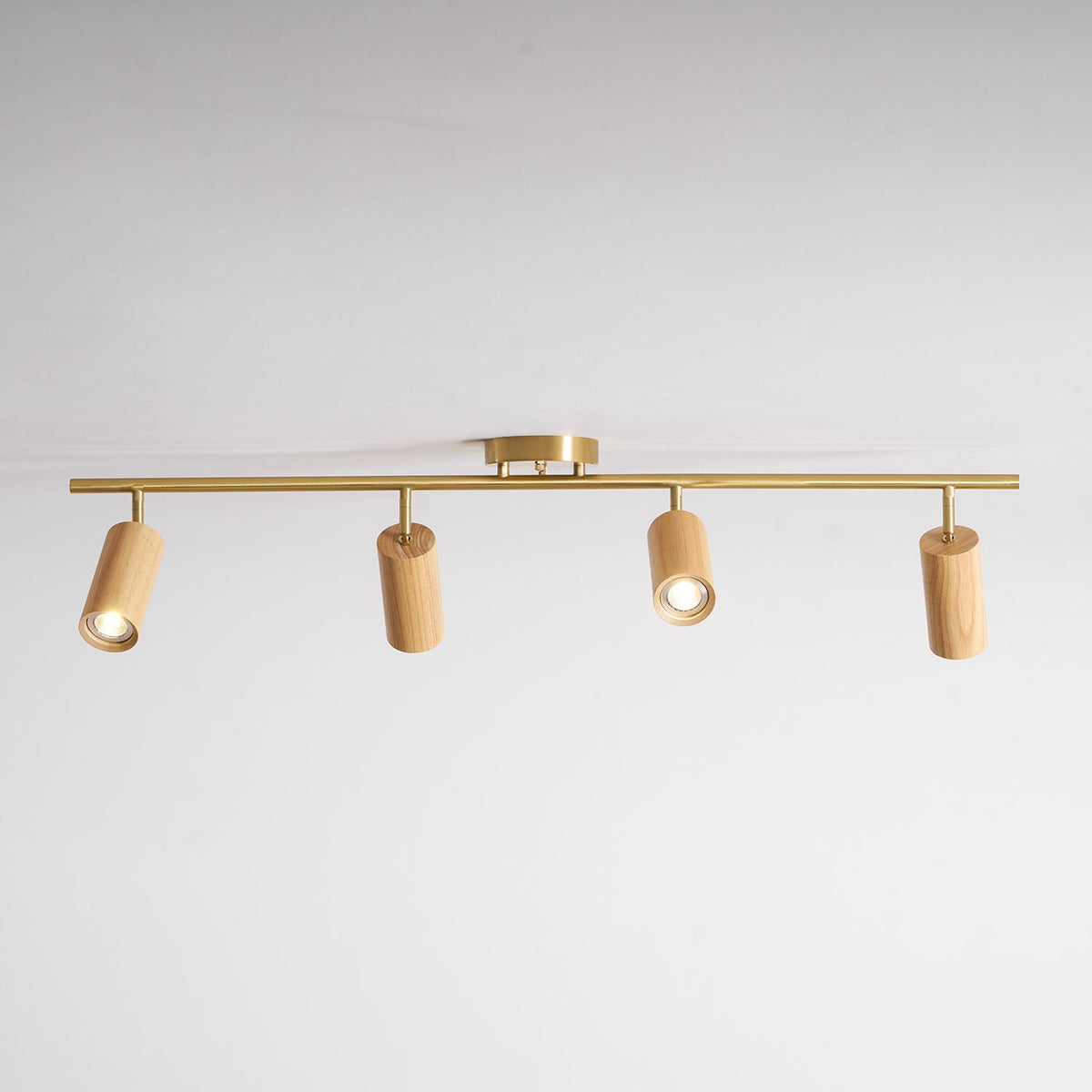 Rowan Ceiling Light in Walnut and Brass, Modern Track Lighting