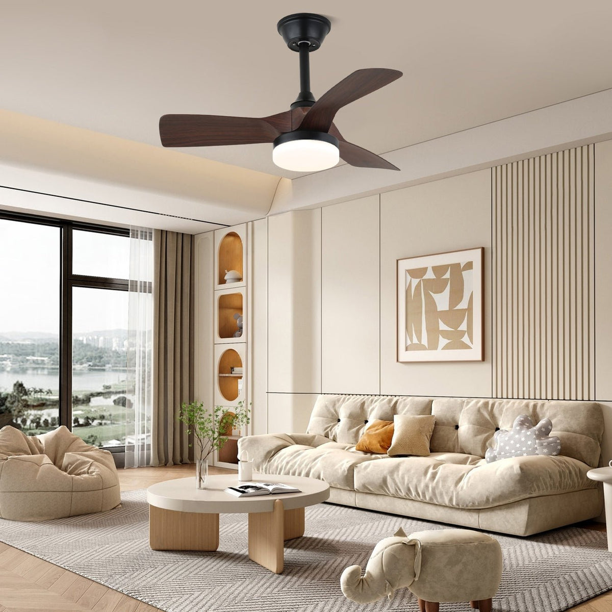 Rowan Ceiling Fan Light with LED – Modern Wooden Fan for Living Spaces