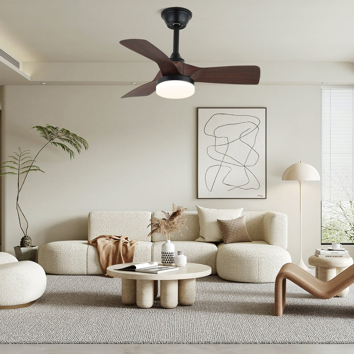 Rowan Ceiling Fan Light with LED – Modern Wooden Fan for Living Spaces