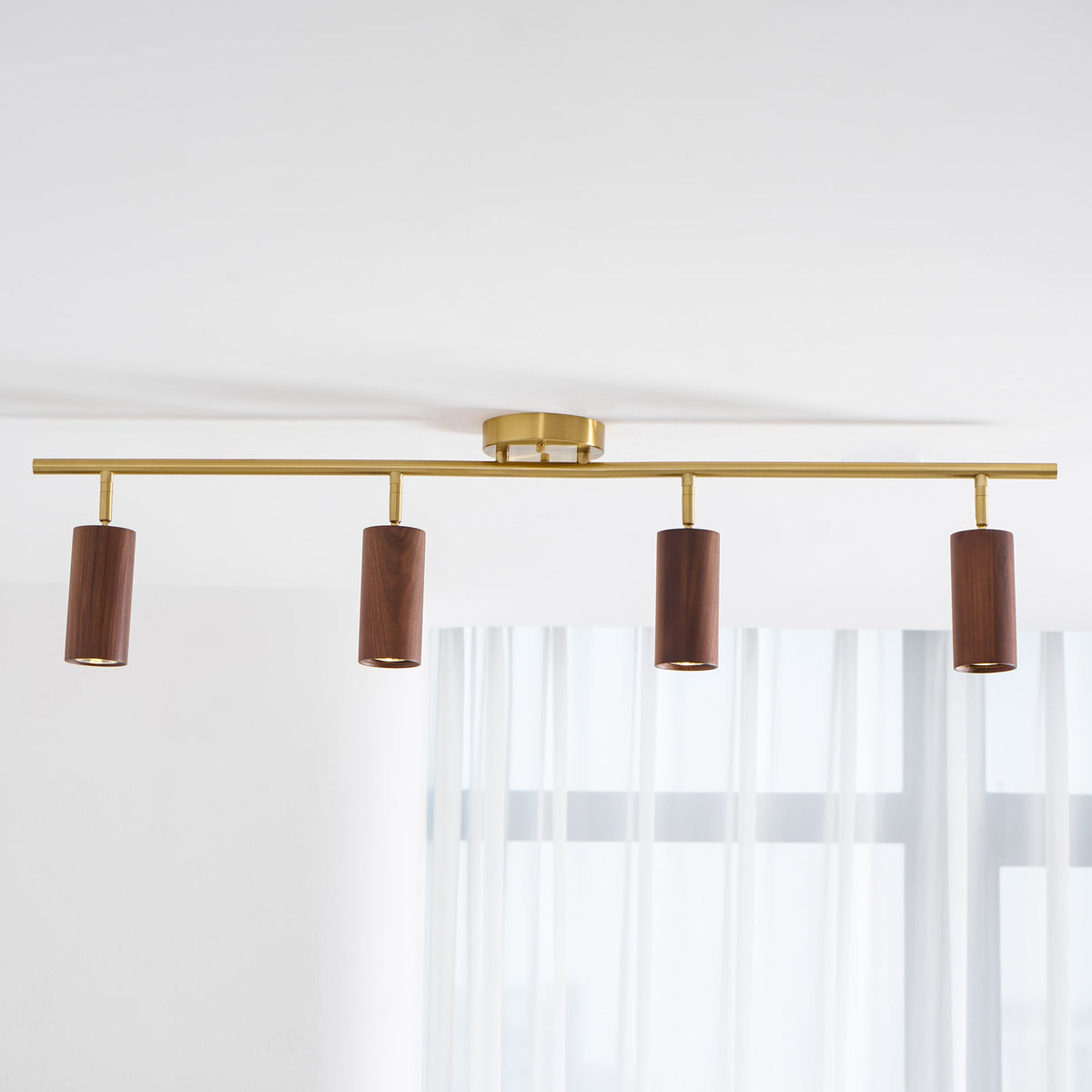 Rowan Ceiling Light in Walnut and Brass, Modern Track Lighting