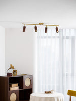 Rowan Ceiling Light in Walnut and Brass, Modern Track Lighting