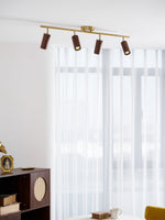 Rowan Ceiling Light in Walnut and Brass, Modern Track Lighting