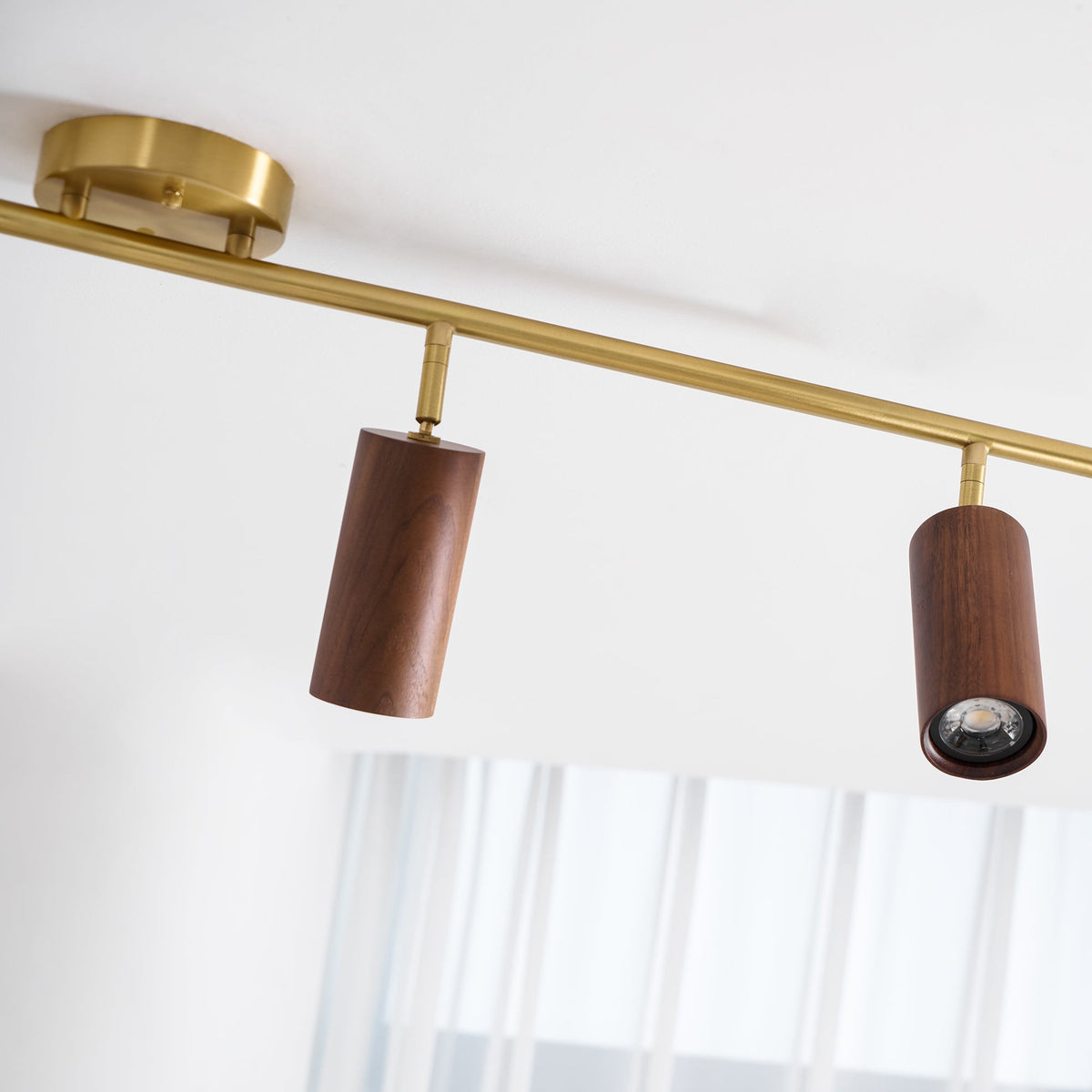 Rowan Ceiling Light in Walnut and Brass, Modern Track Lighting