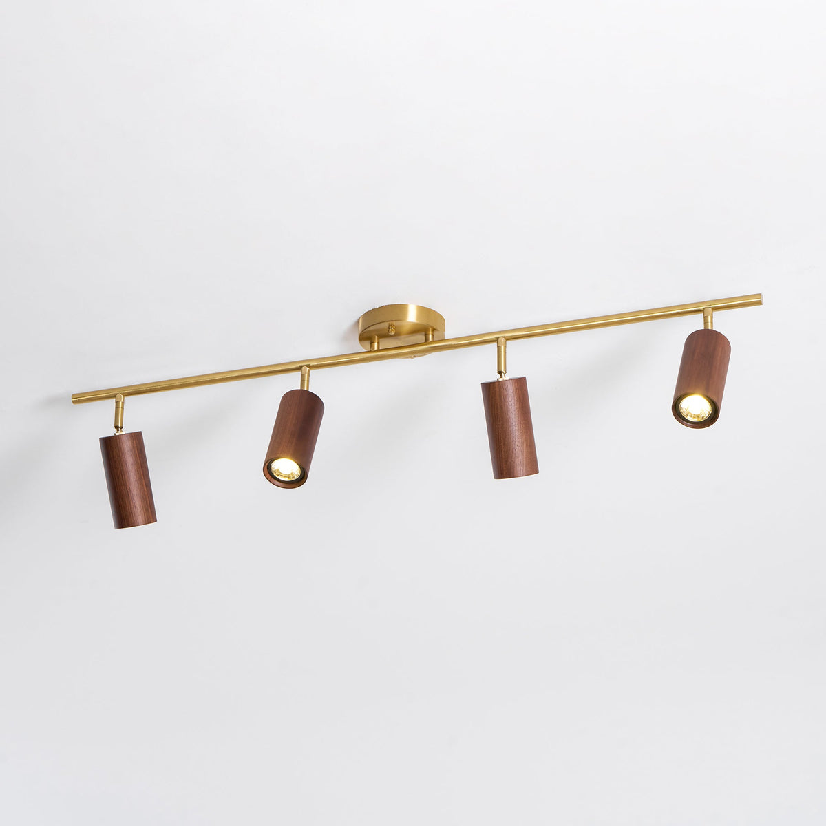 Rowan Ceiling Light in Walnut and Brass, Modern Track Lighting
