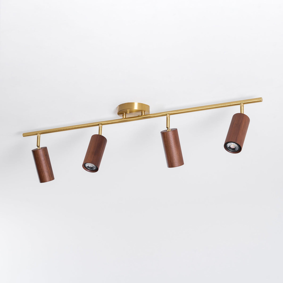 Rowan Ceiling Light in Walnut and Brass, Modern Track Lighting