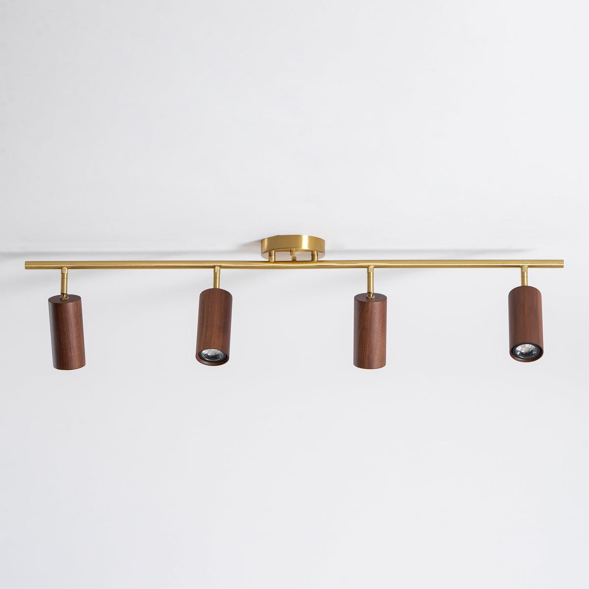 Rowan Ceiling Light in Walnut and Brass, Modern Track Lighting