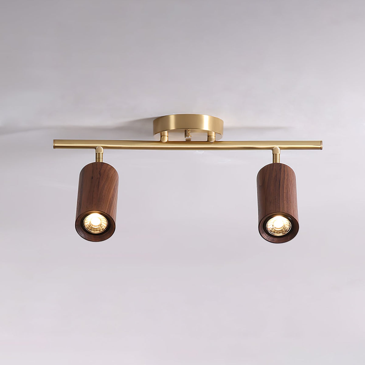 Rowan Ceiling Light in Walnut and Brass, Modern Track Lighting