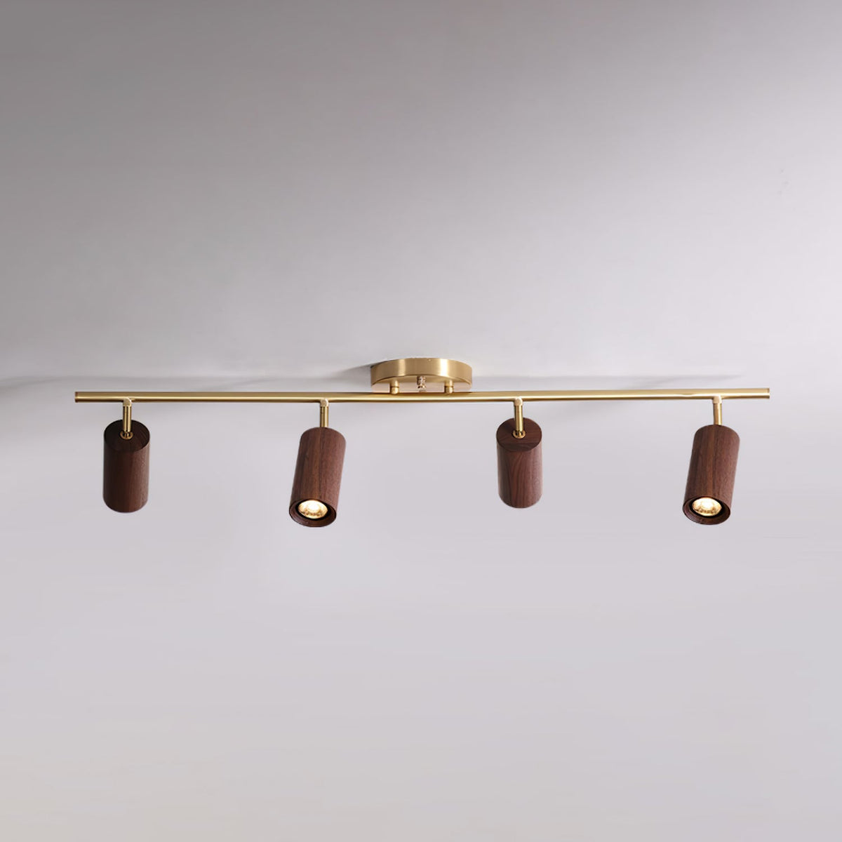 Rowan Ceiling Light in Walnut and Brass, Modern Track Lighting