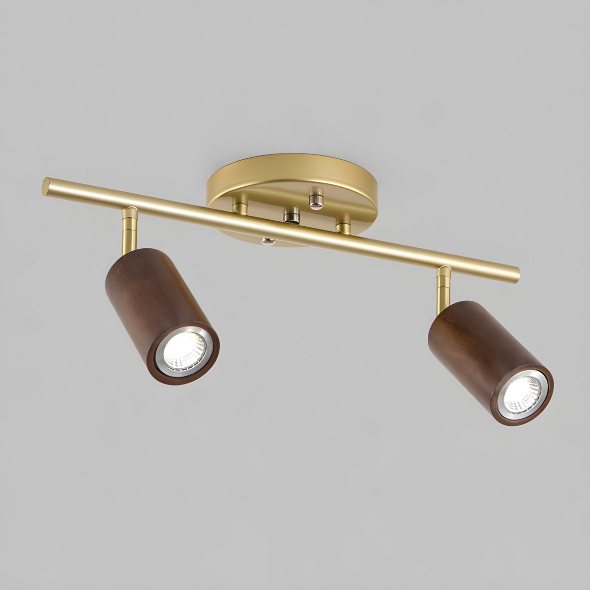 Rowan Ceiling Light in Walnut and Brass, Modern Track Lighting